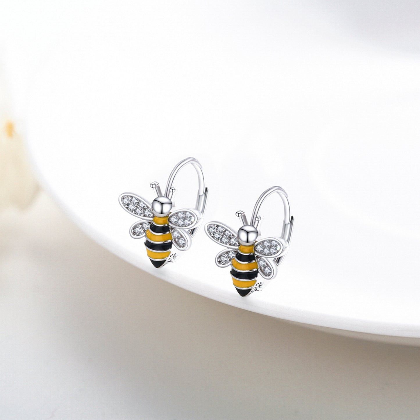 S925 Silver Bee Huggie Earrings - Bumble Honey Hoop Jewelry for Women