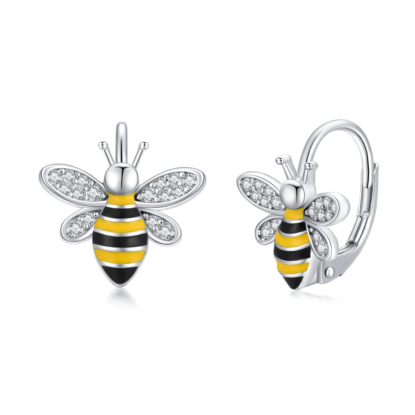 S925 Silver Bee Huggie Earrings - Bumble Honey Hoop Jewelry for Women